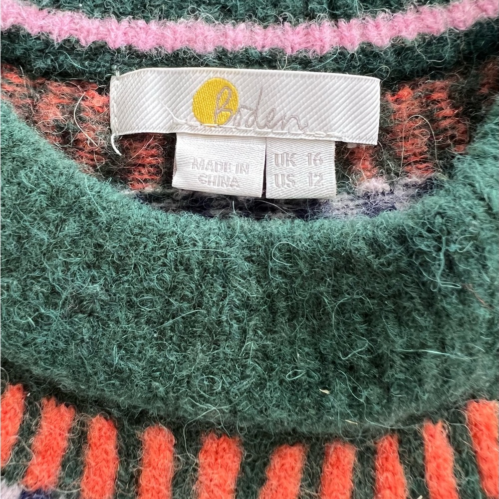 BODEN Fair Isle Hunter Green Pink Orange Alpaca Blend Sweater - Picture 6 of 12